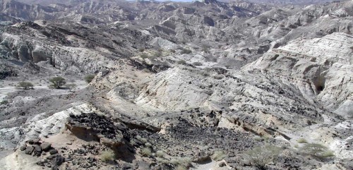 I depositi sedimentari del Grande Rift africano rappresentano le pagine preziose del ricco archivio che custodisce le testimonianze geologiche e biologiche degli ultimi milioni di anni di storia del nostro pianeta. Questi ambienti, una volta ricchissimi d’acqua e di vita, appaiono oggi in gran parte aridi ed inospitali. Qui, i depositi di un’area della Dancalia eritrea (immagine originale fornita dall’autore)